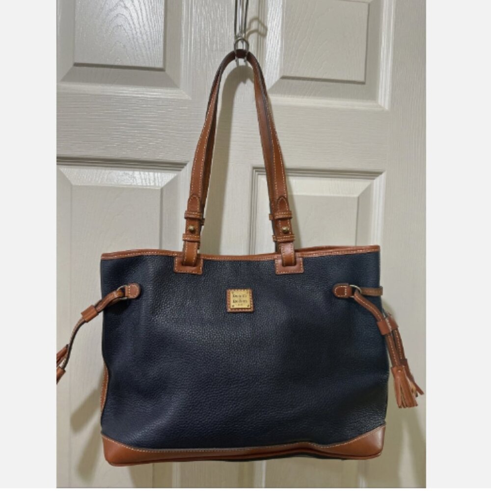 Dooney & Bourke Pebble Leather Double Strap Tassel Bag-Midnight Blue-NEW-A646356